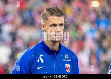 Oslo, Norvège. 06 juin 2025. Kristoffer Ajer de Norvège vu lors du match de qualification pour la Coupe du monde 2026 entre la Norvège et l'Italie au stade Ullevaal à Oslo. Crédit : Gonzales photo/Alamy Live News Banque D'Images