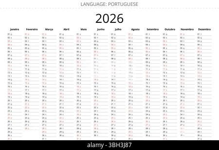 Simple planificateur portugais 2026 avec un design minimaliste pour le Portugal Illustration de Vecteur