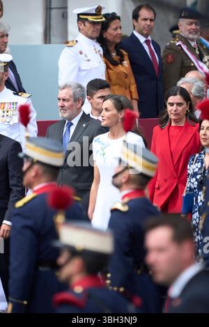 La reine Letizia d'Espagne, Mercedes Araujo Diaz de Teran assiste à la Journée des forces armées le 7 juin 2025 à Santa Cruz de Tenerife, Espagne. Banque D'Images