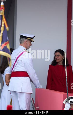 Le roi Felipe VI d'Espagne, la reine Letizia d'Espagne, Mercedes Araujo Diaz de Teran assiste à la Journée des forces armées le 7 juin 2025 à Santa Cruz de Tenerife, Espagne. Banque D'Images
