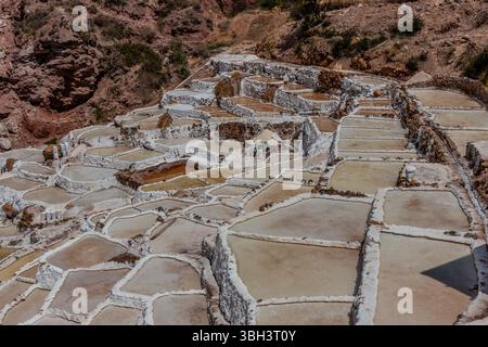 Mines de sel de Maras dans la Vallée sacrée des Incas, Pérou Banque D'Images