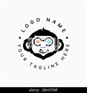 Conception de logo concept graphique créatif premium vecteur image stock top vendre bébé tête de singe numéro 3 bouton de jeu Joy stick jeux enfants cadeau animal singe Illustration de Vecteur