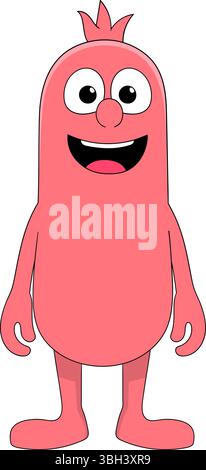 Illustration joyeuse et amicale d'un personnage rouge en forme de saucisse avec un large sourire heureux et de grands yeux expressifs Illustration de Vecteur