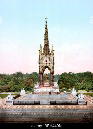 L'Albert Memorial à Londres photographié à la fin du XIXe siècle, commémorant le Prince Albert dans les jardins de Kensington Banque D'Images