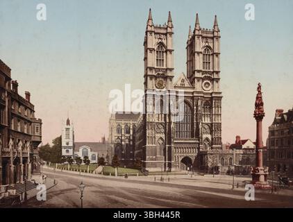 Abbaye de Westminster à Londres, Angleterre, photographie du XIXe siècle montrant une architecture gothique historique et un point de repère clé du patrimoine britannique Banque D'Images