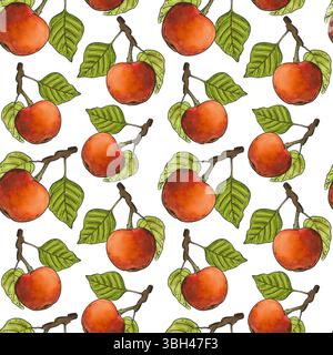 Motif sans couture. Illustration aquarelle avec des pommes. Fruits dessinés à la main isolé sur fond blanc Banque D'Images