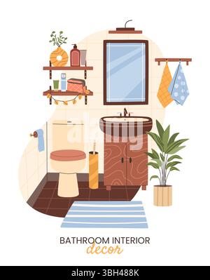 Salle de bains moderne décoration intérieure. Style plat. Vecteur Illustration de Vecteur