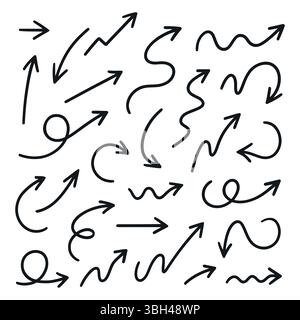 Ensemble d'icônes de flèche dessinées à la main de vecteur. Ensemble d'icônes de flèche noire. Flèches circulaires, rotation de flèche, symbole de répétition de processus Illustration de Vecteur