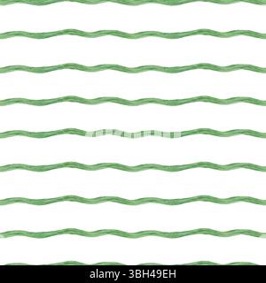 Ondulé horizontal vert coups de pinceau abstrait aquarelle sans couture motif isolé fond. Illustration de rayures peintes à la main pour la décoration moderne à la maison, Banque D'Images