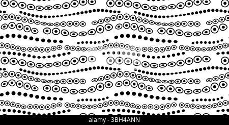 Fond sans couture ondulé abstrait monochrome. Illustration vectorielle noir et blanc dans le style Zentangle. Cercles blancs noirs aléatoirement sur fond blanc. Un Illustration de Vecteur