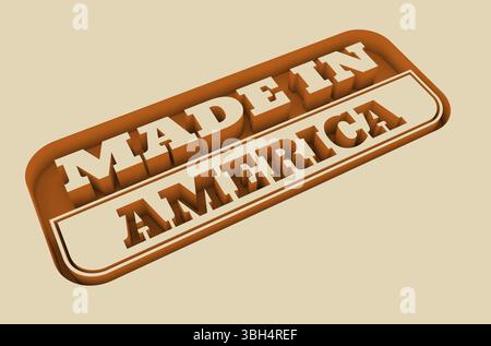 Timbre sculpté avec texte Made in America. rendu 3d. Banque D'Images