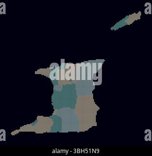 Carte en pointillés de Trinité-et-Tobago. Carte de style numérique du pays sur fond sombre. Trinité-et-Tobago forme avec des points carrés. Style de points colorés. Illustration de Vecteur