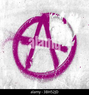Symbole rose de l'anarchie peint sur le vieux mur pelable. Idéal pour les textures, les arrière-plans et les concepts Banque D'Images