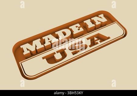 Timbre sculpté avec texte Made in USA. rendu 3d. Banque D'Images