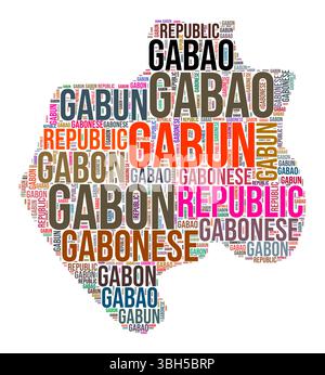 Nuage de mots de forme de pays Gabon. Illustration de pays de style typographique. Gabon image dans le style nuage de texte. Illustration vectorielle. Illustration de Vecteur