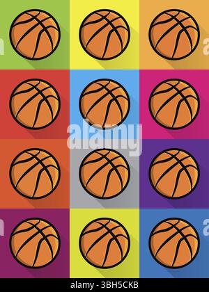 Icônes colorées de basket-ball damées dans diverses couleurs de fond vives. Vector EPS 10 disponible Banque D'Images