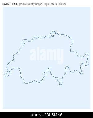 Carte du pays de la plaine de la Suisse. Détails élevés. Style de contour. Forme de la Suisse. Illustration vectorielle. Illustration de Vecteur