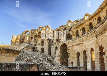 Ruines du plus grand colisée d'Afrique du Nord. El Jem, Tunisie, UNESCO, Afrique Banque D'Images