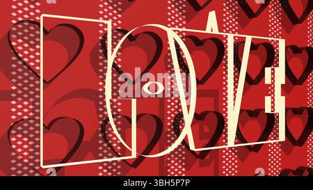 Fond de carte San Valentine avec des formes de coeur. J'adore le lettrage des mots. Rendu 3D. Banque D'Images