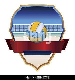 Un emblème d'illustration et un badge pour le Beach volley. Vector EPS 10 disponible. Le fichier EPS contient des transparences et un maillage dégradé Banque D'Images