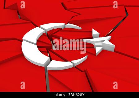 Image relative à la situation politique en Turquie. Drapeau national cassé. rendu 3d. Banque D'Images