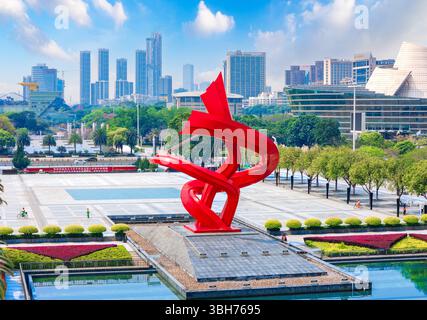 Paysage urbain de la place centrale de Dongguan, province du Guangdong, Chine Banque D'Images