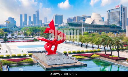 Paysage urbain de la place centrale de Dongguan, province du Guangdong, Chine Banque D'Images