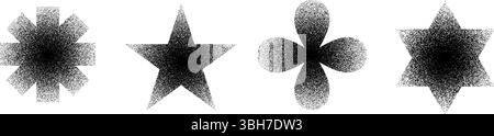 Formes avec des textures granuleuses dégradées une étoile, une fleur et deux étoiles à six pointes Illustration de Vecteur