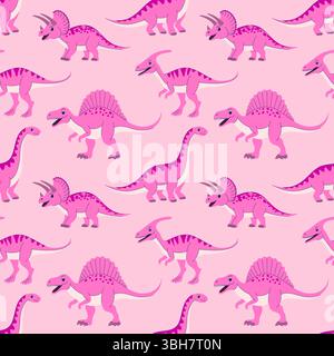 Modèle sans couture de dinosaures roses Illustration de Vecteur
