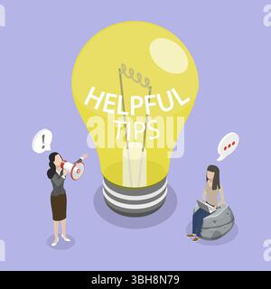 Illustration plate isométrique 3D de conseils utiles, plate-forme de discussion en ligne Banque D'Images