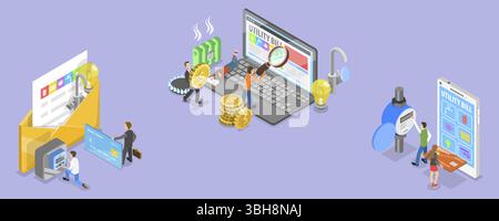 Illustration plate isométrique 3D du paiement des factures d'utilité publique, achats en ligne Banque D'Images
