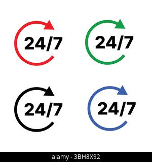 Ensemble de 24 7 conception de travail Illustration de Vecteur