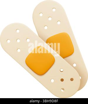 Icône 3d patch médical. Plâtre réaliste, équipement d'aide à la maison, aide avec les coupures ou les cloques. Pansements adhésifs pour les premiers soins, les soins de santé, le vecteur de rendu Illustration de Vecteur