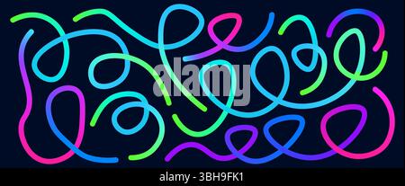 Ensemble de motifs de lignes de gradient organiques. Collection de formes abstraites ondulées. Griffes décoratives. Spirales courbes irisées. Tourbillons arc-en-ciel vectoriels. Env Illustration de Vecteur