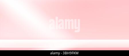 Fond dégradé rose avec fenêtres ensoleillées. Murs neutres clairs dans la pièce. Scène minimale avec table aux couleurs pastel. Modèle avec bureau vide pour Illustration de Vecteur