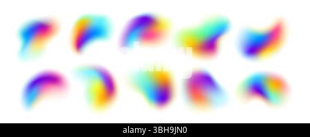 Illustration vectorielle représentant des flous de gradient abstrait éclatants formant des formes irrégulières dans un spectre multicolore, avec couleur dynamique, fluide Illustration de Vecteur