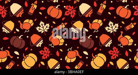 Motif de récolte d'automne avec citrouilles, feuilles et Acorns dans un design confortable et coloré Illustration de Vecteur