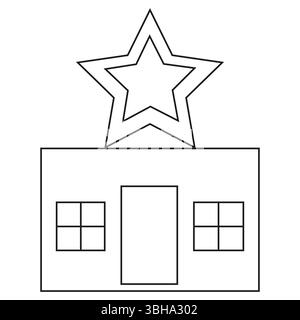 Symbole de bâtiment en étoile. Forme vectorielle scolaire. Aperçu de la structure du gouvernement. Icône de maison noire. Illustration de Vecteur