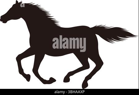 Vector Galloping Horse Monochrome Silhouette illustration isolé sur Un fond blanc. Illustration de Vecteur