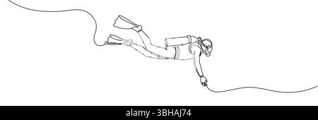 Dessin continu d'une ligne d'illustration de plongeur. Plongeur sous-marin sous la conception de vecteur de contour unique de la mer. Illustration de Vecteur