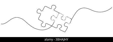 Dessin continu à une ligne de quatre pièces de puzzle. Métaphore commerciale de la résolution de problèmes et de la solution. Dessin d'une ligne de pièce de puzzle pour l'idée, busin Illustration de Vecteur
