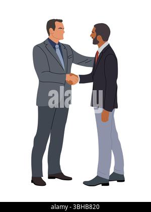 Hommes d'affaires interraciaux en costumes serrant la main Illustration de Vecteur