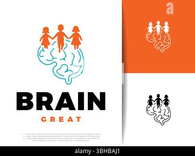 Kids Brain Symbol, Smart Thinking et Learning icône dans le style dessin animé Illustration de Vecteur