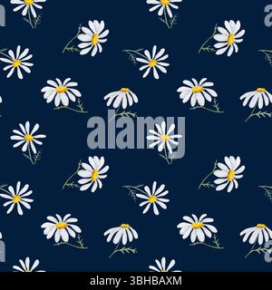 Marguerites délicates avec des pétales blancs sur un motif sans couture. Illustration aquarelle. Les prairies et les fleurs sauvages sont isolées sur un fond bleu. Le thème Banque D'Images