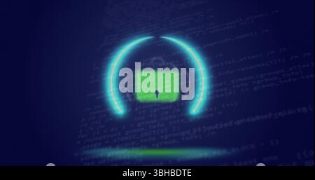 Image du cercle de néon avec cadenas numérique sur les données sur l'écran numérique marine. Sécurité des données, écran numérique, interface et concept technologique numériquement GE Banque D'Images