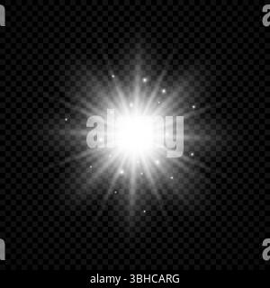 Effet lumineux des reflets de lentille. Lumières blanches brillantes effets d'étoiles avec des étincelles sur un fond transparent. Illustration vectorielle Illustration de Vecteur