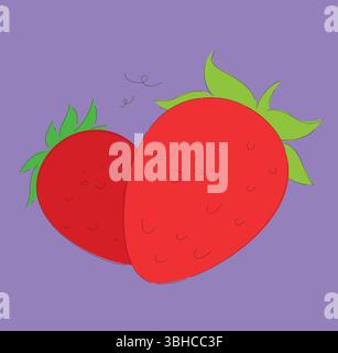 Fraises adorables et mignonnes de style cartoonstyle toutes placées sur un fond violet vibrant Illustration de Vecteur