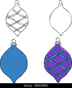 Jouets icônes de boule de Noël décoratif isolé sur fond transparent. Illustration vectorielle d'encre de ligne graphique. design pour graphiques de mode, textile pri Illustration de Vecteur