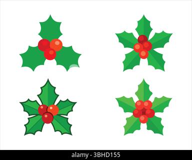 Noël Holly Berry icônes festive illustrations vectorielles pour les conceptions de vacances Illustration de Vecteur
