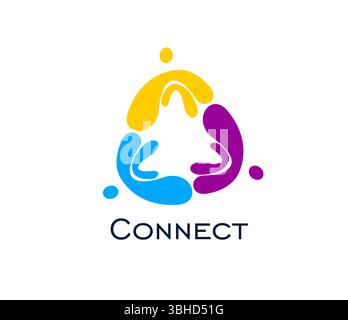 Communauté connecter les gens ensemble icône, travail d'équipe ou union et symbole de famille. La communication d'entreprise, l'équipe et le réseau social connectent le concept avec des personnes abstraites des figures colorées en cercle Illustration de Vecteur
